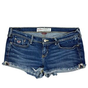 Hollister Y2K Low-Rise Micro Mini Jean Shorts Sz 9 Grunge Raw Hem Stretch Denim